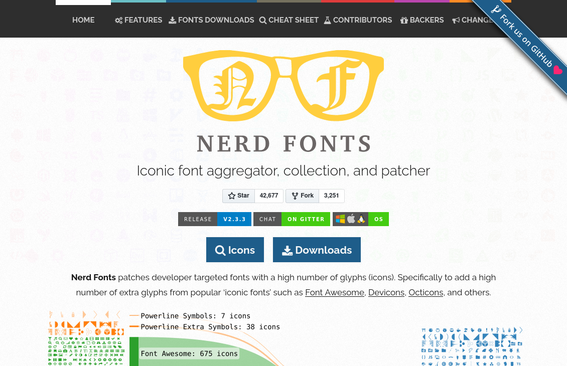 Screenshot of the Nerd Fonts homepage